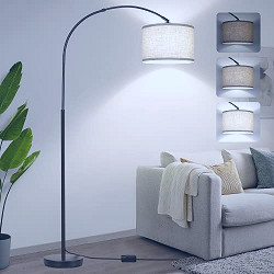 Dimmable Floor Lamp, Arc Floor Lamp with Dimmer, Black Standing Lamp with  Adjustable Hanging Shade, Over Couch Tall Reading Light, Modern Pole Lamp  for Living Room Bedroom, 9W LED Bulb Included -